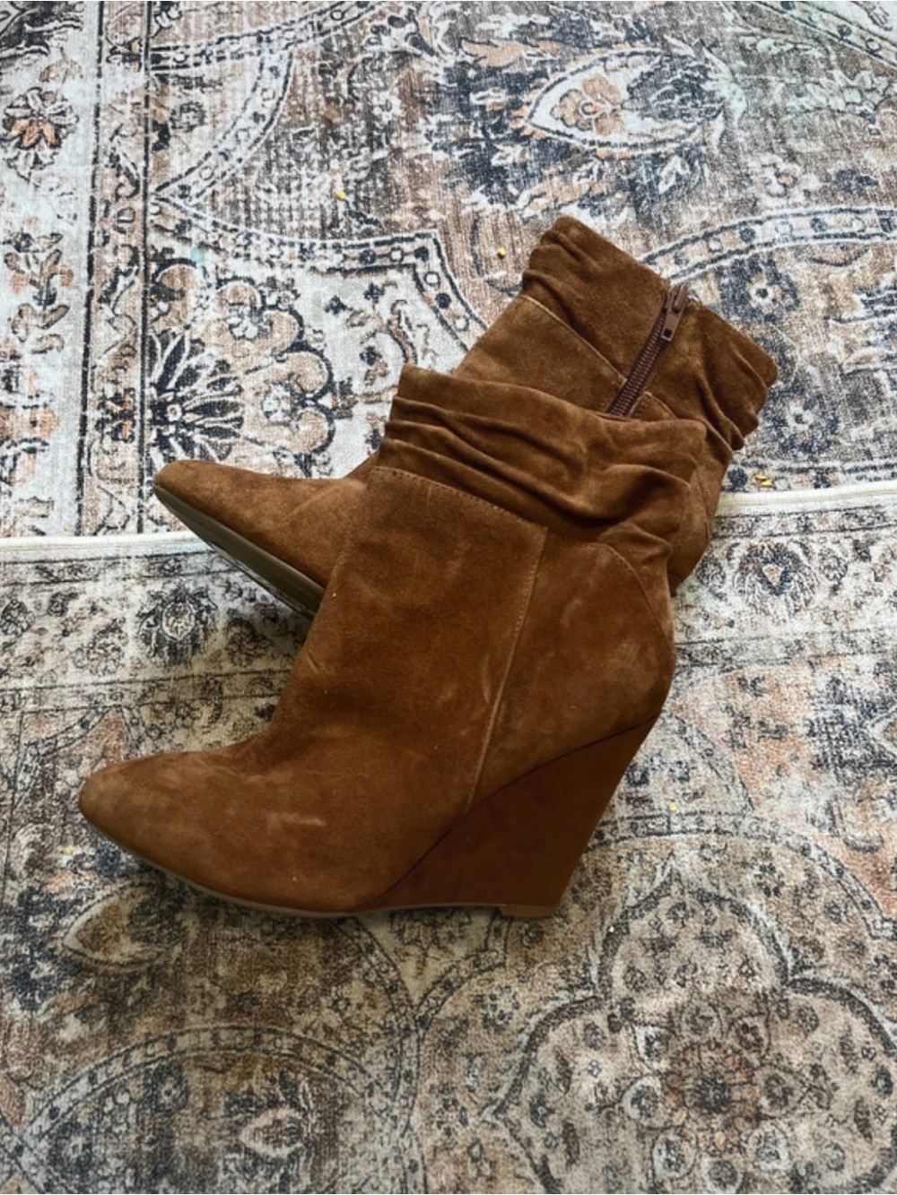 Guess Tan Suede Slouch Wedge Booties
